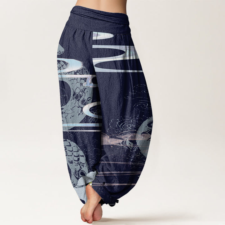 Pantaloni harem elastici in vita da donna con motivo a serpente, Buddha Stones, nuvole di buon auspicio - image 10