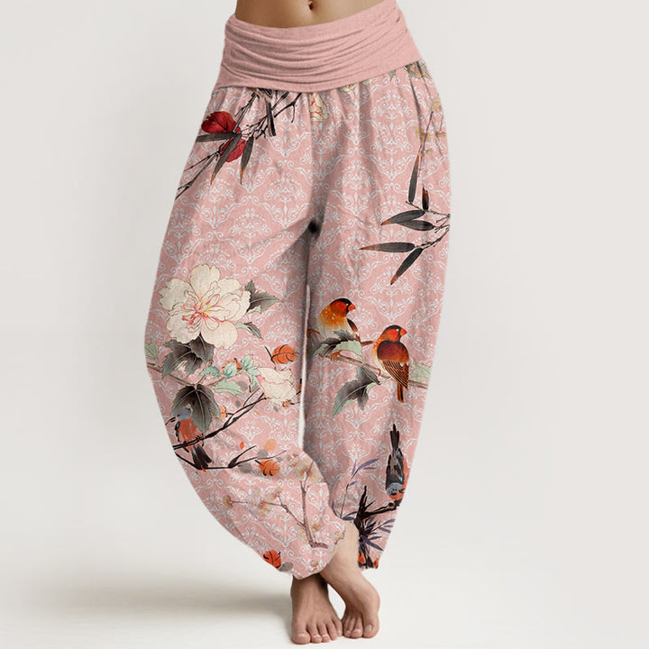 Pantaloni harem da donna con elastico in vita, motivo mandala, in cotone con uccellino silviano, rami di fiori in fiore e pietre Buddha Stones - Rosa - US22, UK/AU26, EU54 (6XL) - image 7