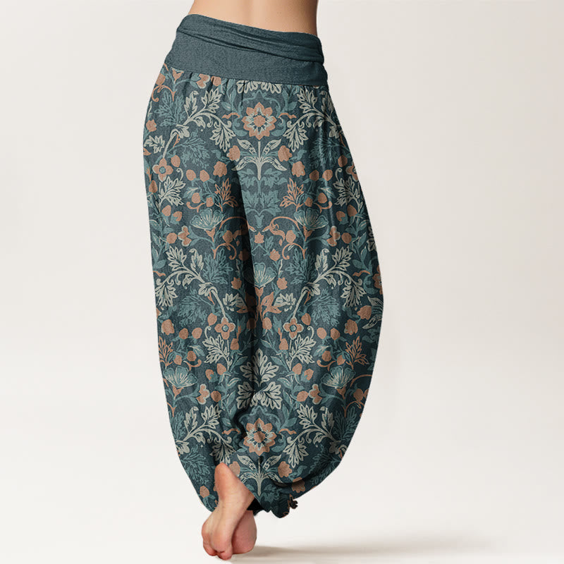 Pantaloni harem da donna con elastico in vita, in cotone, casual, motivo floreale e foglie di vite, motivo Buddha Stones - image 2