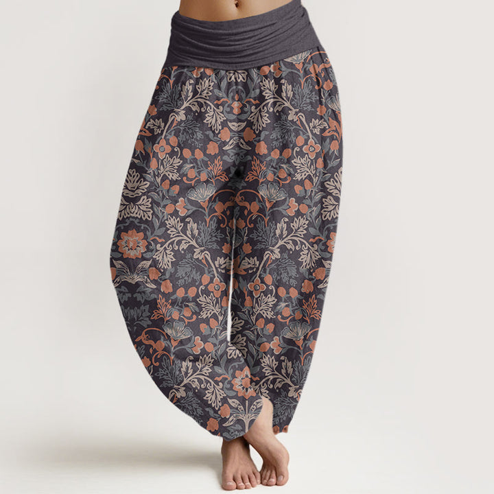 Pantaloni harem elastici in vita da donna con motivo a foglie di vite e fiori casual Buddha Stones - RosyBrown - US22, UK/AU26, EU54 (6XL) - image 4