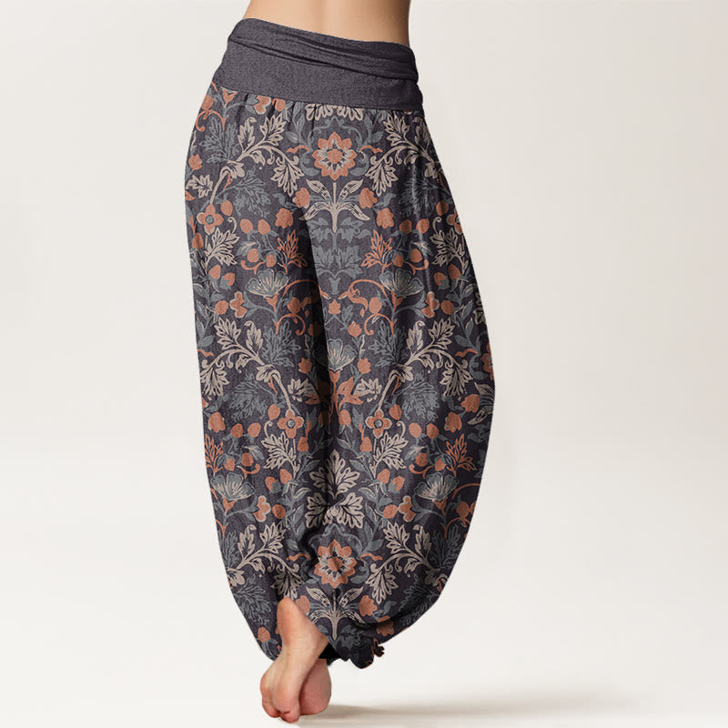 Pantaloni harem da donna con elastico in vita, in cotone, casual, motivo floreale e foglie di vite, motivo Buddha Stones - image 6