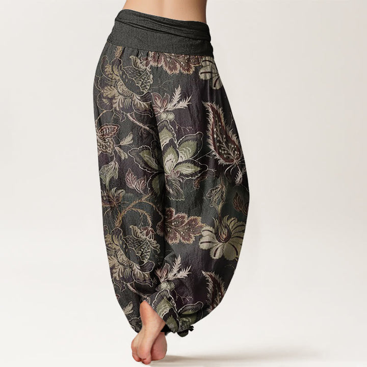 Pantaloni harem da donna con elastico in vita, in cotone, casual, con motivo floreale e foglie, motivo Buddha Stones - image 2