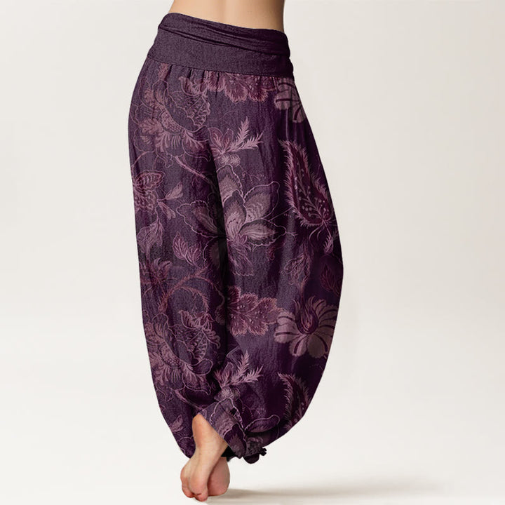 Pantaloni harem da donna con elastico in vita, in cotone, casual, con motivo floreale e foglie, motivo Buddha Stones - image 9