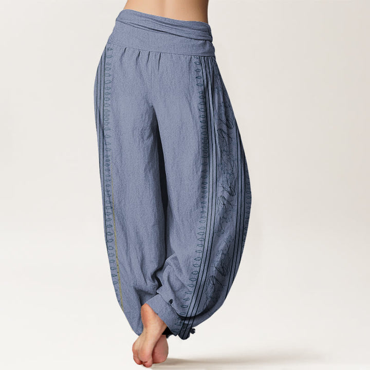 Pantaloni harem da donna con elastico in vita, motivo Buddha Stones in cotone con ruota del Dharma e motivo Lotus OM - image 2
