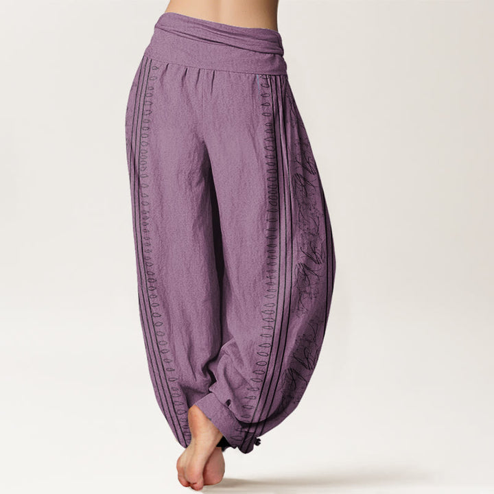 Pantaloni harem da donna con elastico in vita, motivo Buddha Stones in cotone con ruota del Dharma e motivo Lotus OM - image 9