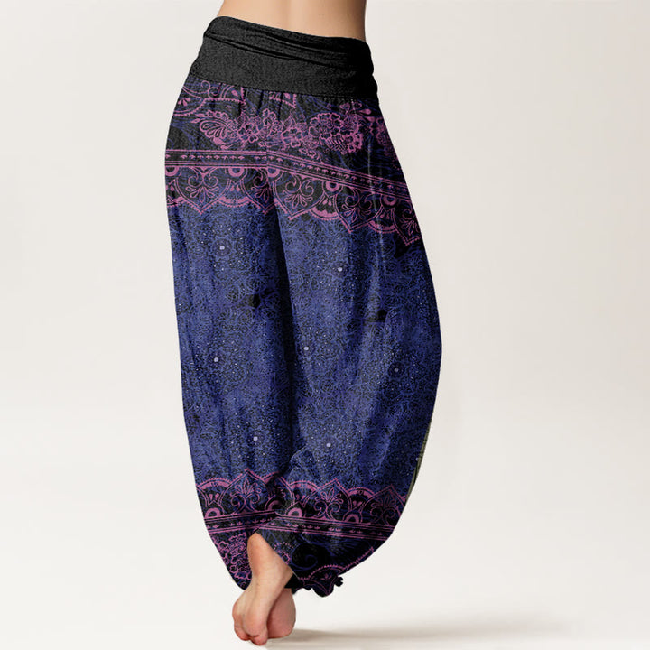 Pantaloni harem elastici in vita da donna con design di fiori mandala Buddha Stones - image 7