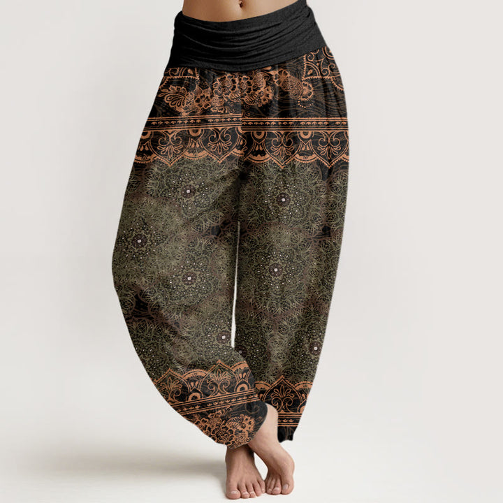 Pantaloni harem da donna con elastico in vita, in cotone, con eleganti fiori mandala e pietre Buddha Stones - Verde oliva - US22, UK/AU26, EU54 (6XL) - image 7