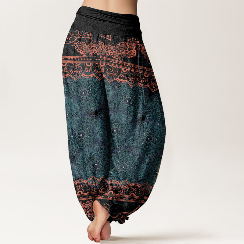 Pantaloni harem da donna con elastico in vita, in cotone, con eleganti fiori mandala e pietre Buddha Stones - image 2