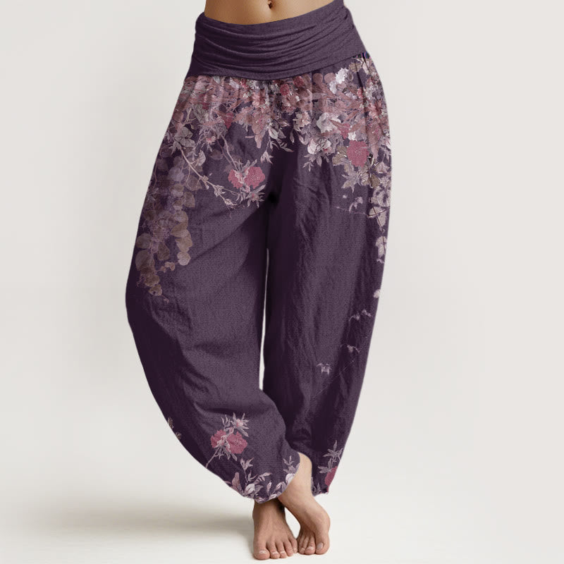 Pantaloni harem elastici in vita da donna con motivo a vite con peonia rossa casual Buddha Stones - Prugna - US22, UK/AU26, EU54 (6XL) - image 8