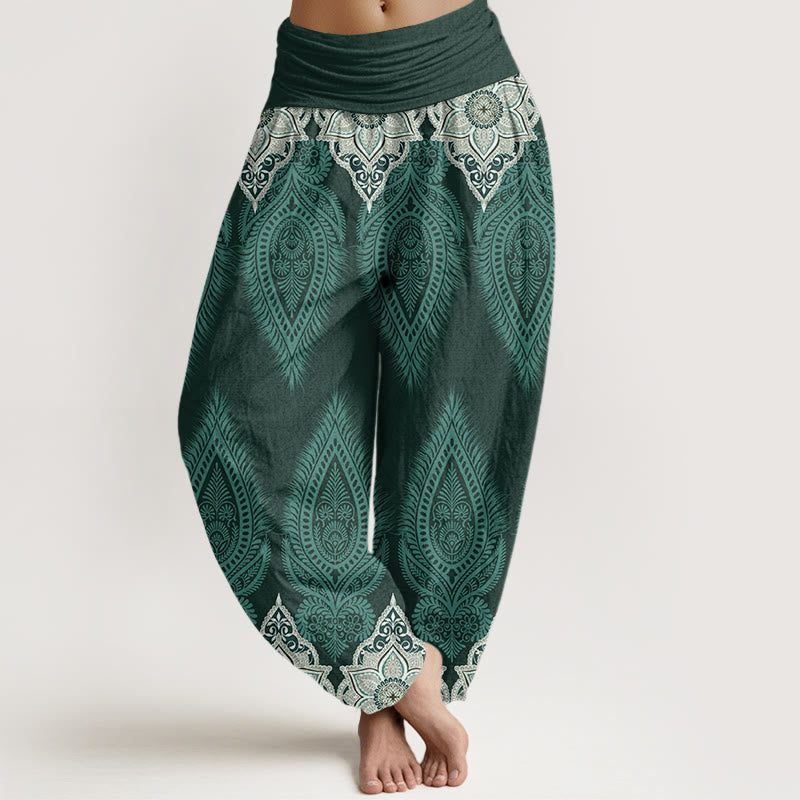 Pantaloni harem da donna con elastico in vita, in cotone, casual, con piume e fiori, motivo Buddha Stones - Cadetto Blu - US22, UK/AU26, EU54 (6XL) - image 4