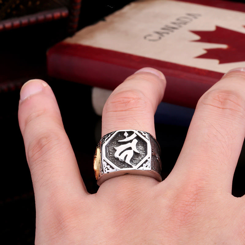 Buddha Stones Tibetano Titanio Acciaio Saluto Mano Spada Segno Sanscrito Equilibrio Anello