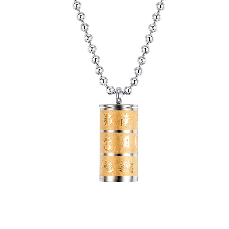 Buddha Stones Tibetano Om Mani Padme Hum Modello di Loto Ruota della Preghiera Collana in Acciaio al Titanio con Ciondolo della Pace - image 1