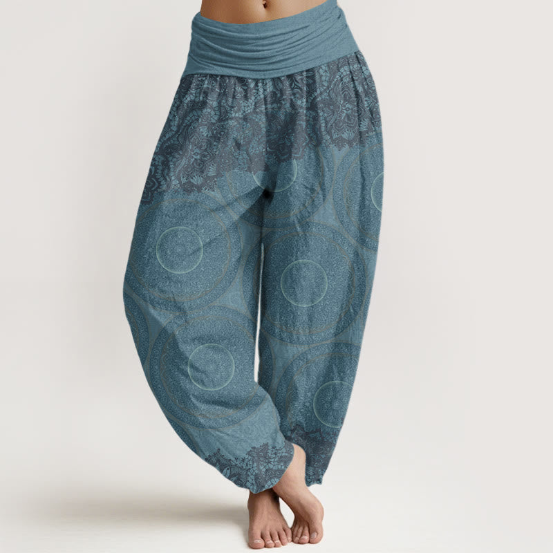 Pantaloni harem da donna con elastico in vita, in cotone, casual, con fiori e bussola, motivo Buddha Stones - Cielo Blu - US22, UK/AU26, EU54 (6XL) - image 0