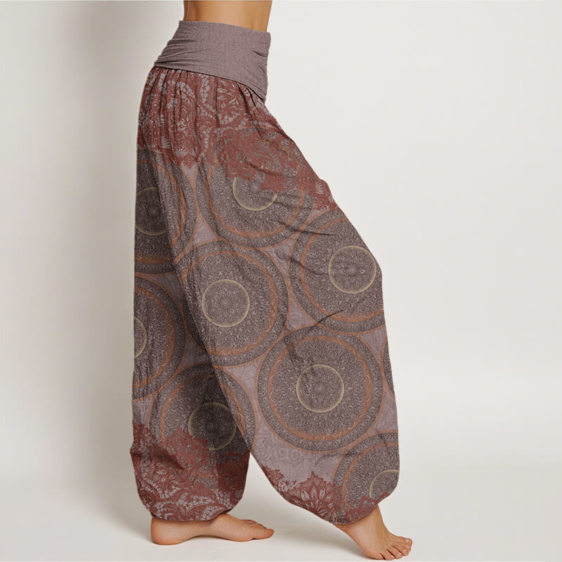 Pantaloni harem con elastico in vita da donna, motivo Buddha Stones Casual Flowers Compass Design - image 6