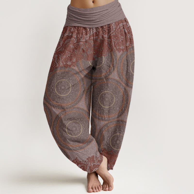 Pantaloni harem con elastico in vita da donna, motivo Buddha Stones Casual Flowers Compass Design - RosyBrown - US22, UK/AU26, EU54 (6XL) - image 5