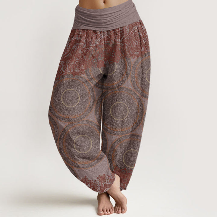 Pantaloni harem con elastico in vita da donna, motivo Buddha Stones Casual Flowers Compass Design - RosyBrown - US22, UK/AU26, EU54 (6XL) - image 5