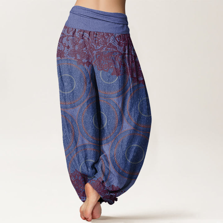 Pantaloni harem da donna con elastico in vita, in cotone, casual, con fiori e bussola, motivo Buddha Stones - image 9
