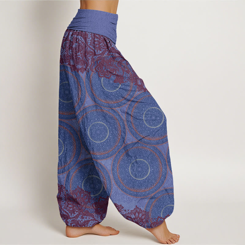 Pantaloni harem con elastico in vita da donna, motivo Buddha Stones Casual Flowers Compass Design - image 9