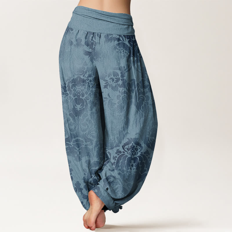 Pantaloni harem da donna con elastico in vita, in cotone, casual, con motivo a fiori e foglie, motivo Buddha Stones - image 2
