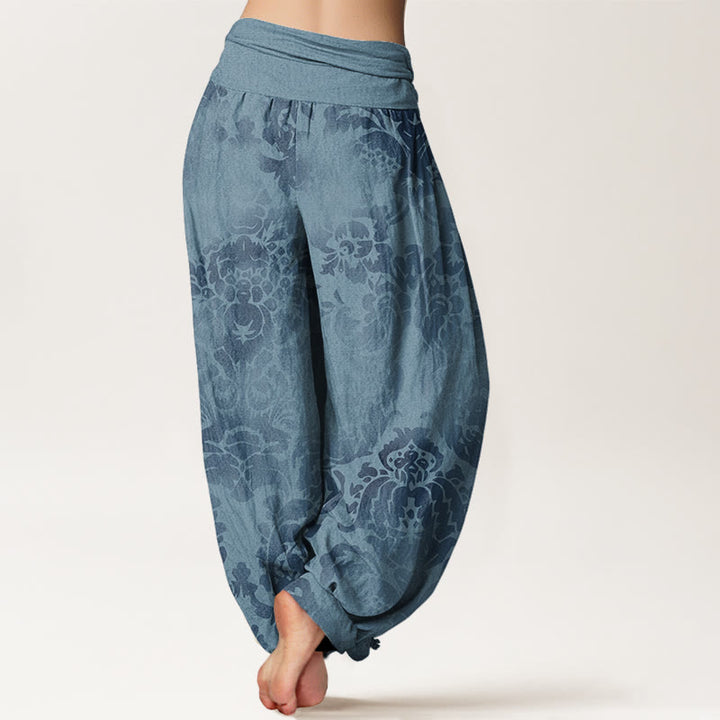 Pantaloni harem da donna con elastico in vita, in cotone, casual, con motivo a fiori e foglie, motivo Buddha Stones - image 2