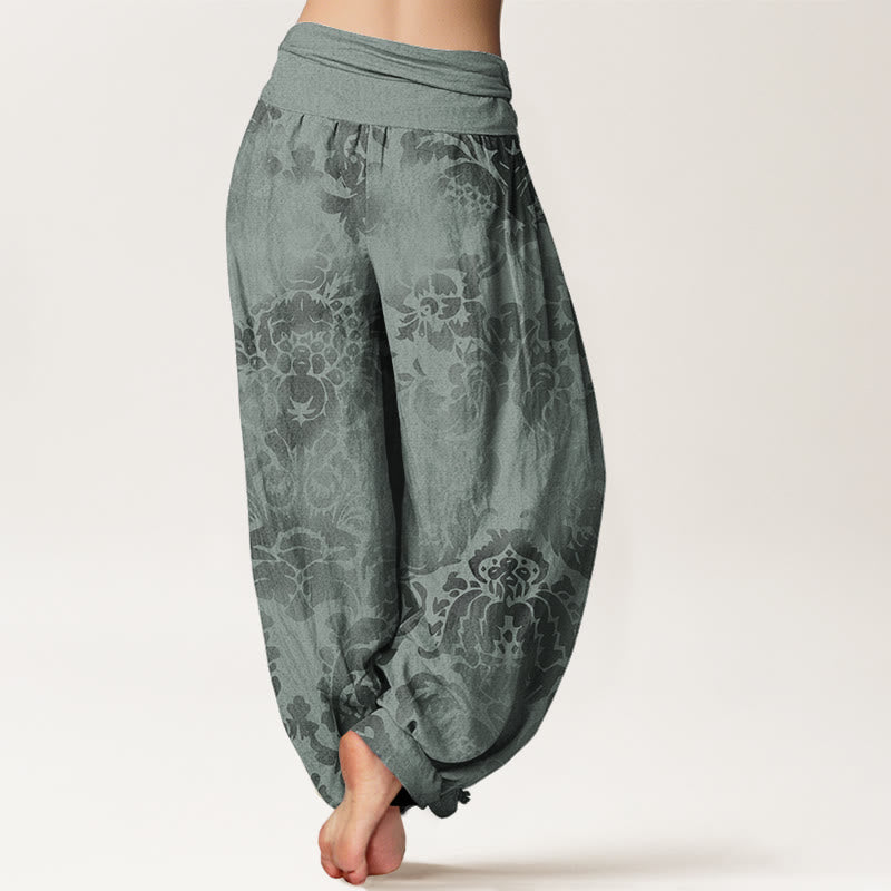 Pantaloni harem da donna con elastico in vita, in cotone, casual, con motivo a fiori e foglie, motivo Buddha Stones - image 9