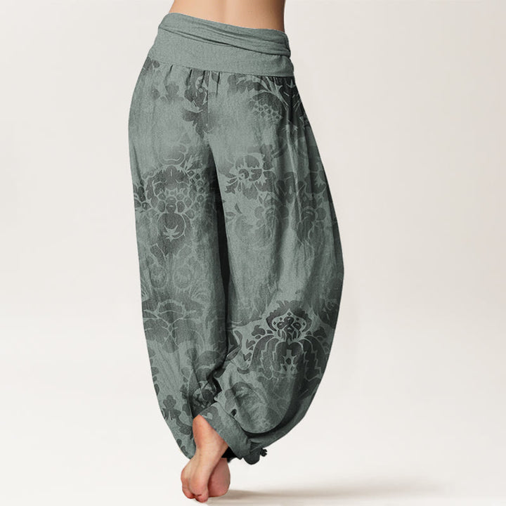 Pantaloni harem elastici in vita da donna con motivo a foglie di fiore casual Buddha Stones - image 10