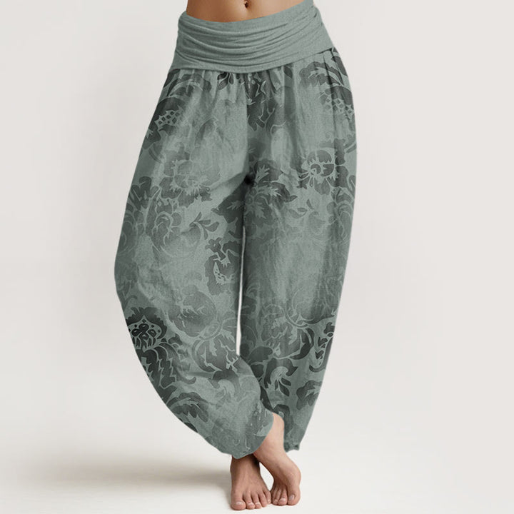 Pantaloni harem da donna con elastico in vita, in cotone, casual, con motivo a fiori e foglie, motivo Buddha Stones - DarkSeaGreen - US22, UK/AU26, EU54 (6XL) - image 7
