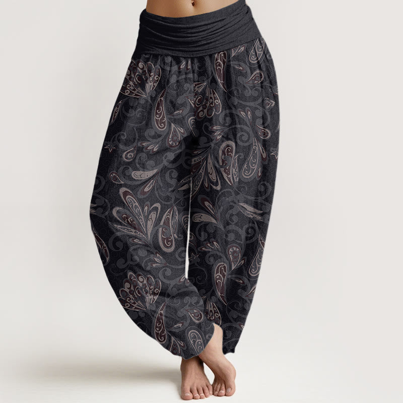 Pantaloni harem da donna in cotone con elastico in vita e motivo floreale casual con Buddha Stones - Nero - US22, UK/AU26, EU54 (6XL) - image 0