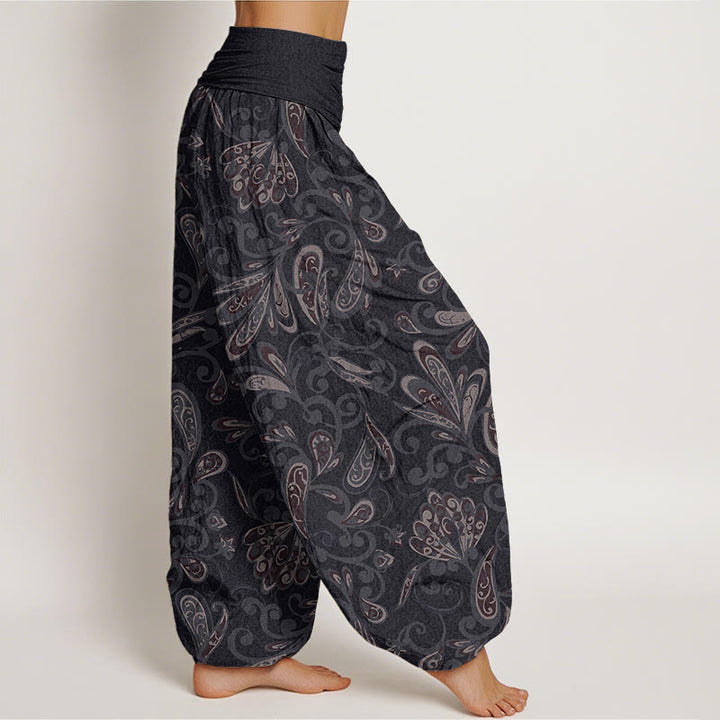 Pantaloni harem da donna in cotone con elastico in vita e motivo floreale casual con Buddha Stones - image 1
