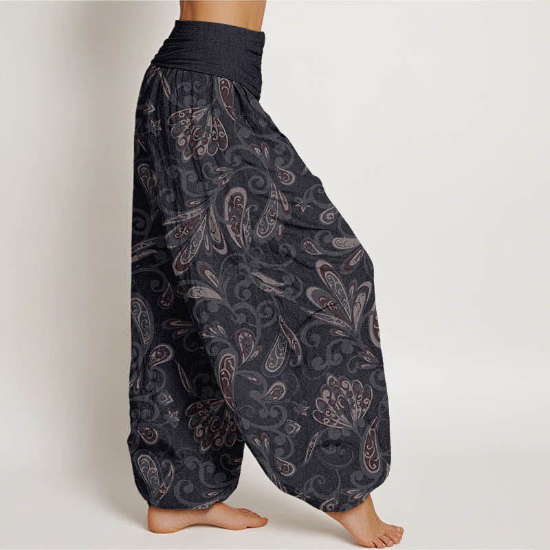 Pantaloni harem da donna in cotone con elastico in vita e motivo floreale casual con Buddha Stones - image 1