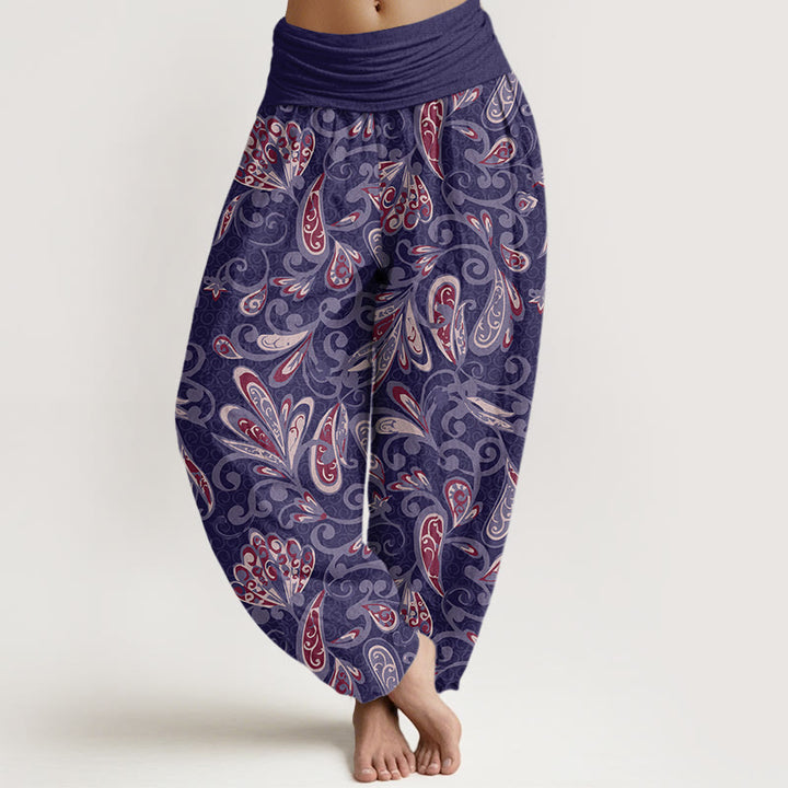 Pantaloni harem da donna in cotone con elastico in vita e motivo floreale casual con Buddha Stones - Viola medio - US22, UK/AU26, EU54 (6XL) - image 7