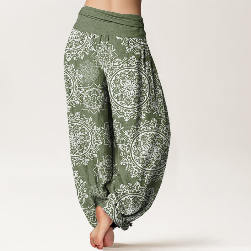 Pantaloni harem da donna con elastico in vita, in cotone, casual, con motivo mandala bianco e pietre Buddha Stones - image 2