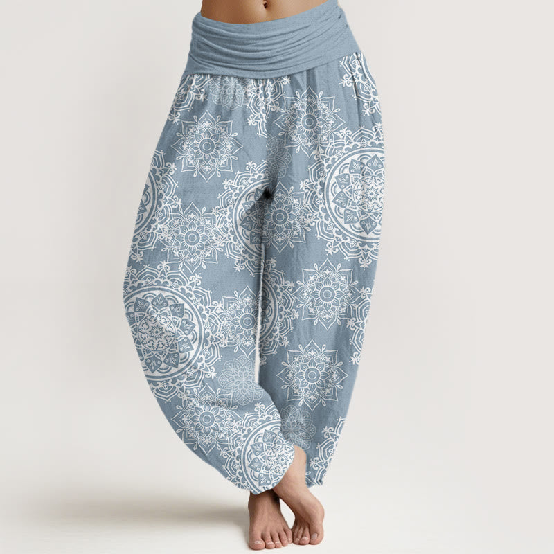 Pantaloni harem con elastico in vita, motivo mandala bianco casual da donna, con Buddha Stones - Azzurro chiaro - US22, UK/AU26, EU54 (6XL) - image 5