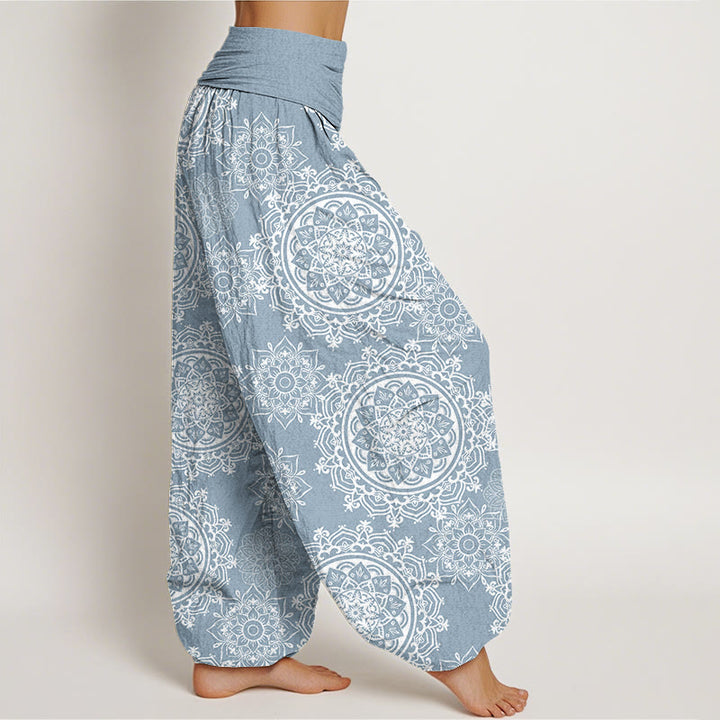 Pantaloni harem da donna con elastico in vita, in cotone, casual, con motivo mandala bianco e pietre Buddha Stones - image 5
