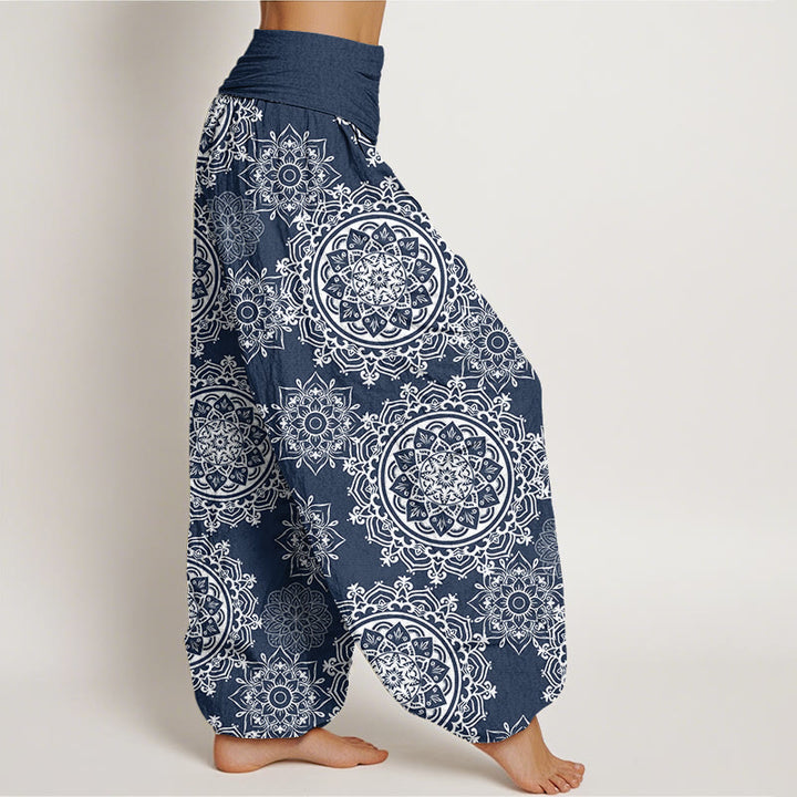 Pantaloni harem da donna con elastico in vita, in cotone, casual, con motivo mandala bianco e pietre Buddha Stones - image 8