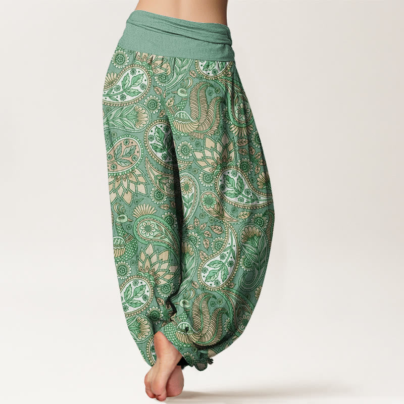 Pantaloni harem elastici in vita da donna con motivo a fiori di anacardi e girasoli, motivo Buddha Stones - image 7