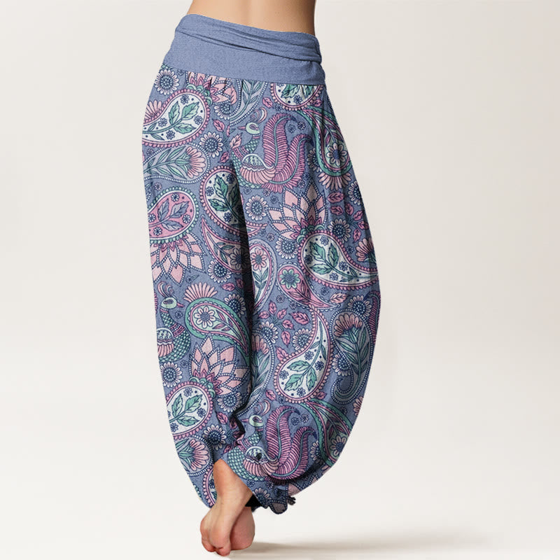 Pantaloni harem elastici in vita da donna con motivo a fiori di anacardi e girasoli, motivo Buddha Stones - image 9