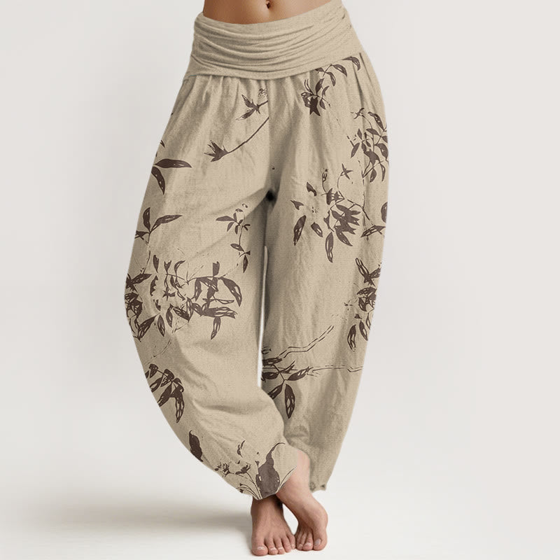 Pantaloni harem elastici in vita da donna con motivo a rami Buddha Stones - Cachi - US22, UK/AU26, EU54 (6XL) - image 1