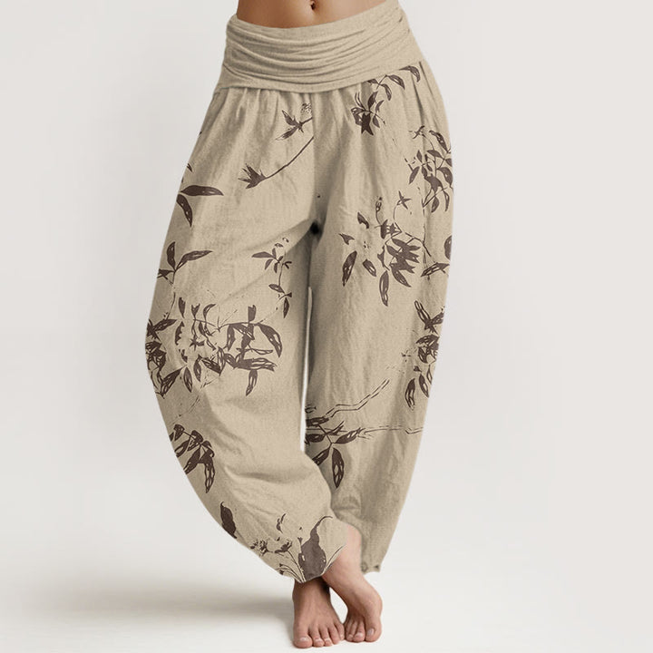 Pantaloni harem elastici in vita da donna con motivo a rami Buddha Stones - Cachi - US22, UK/AU26, EU54 (6XL) - image 0