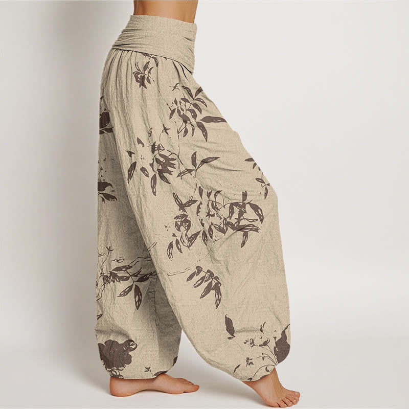 Pantaloni harem da donna con elastico in vita e motivo a rami di cotone con Buddha Stones - image 1