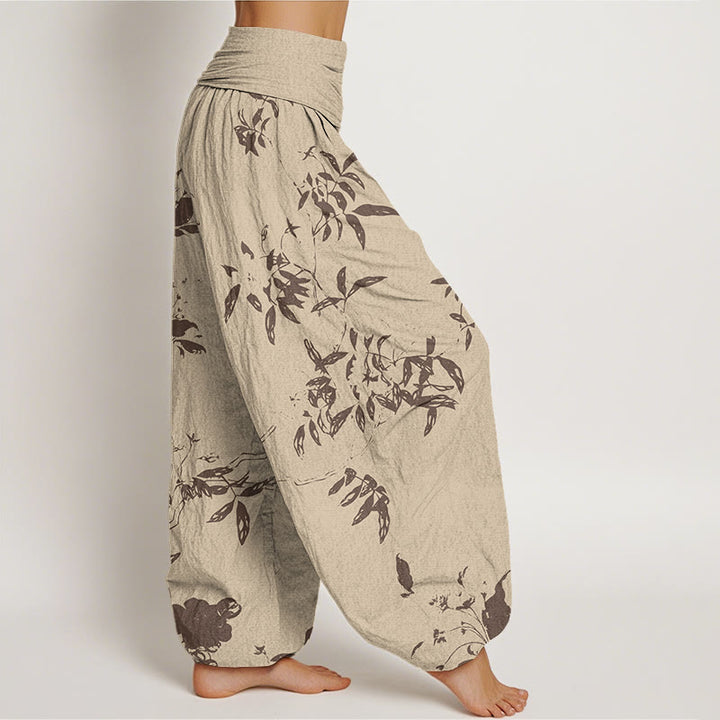 Pantaloni harem da donna con elastico in vita e motivo a rami di cotone con Buddha Stones - image 1