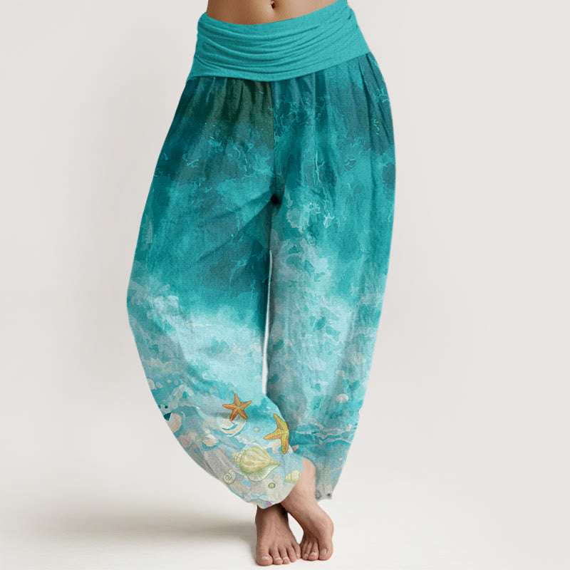 Pantaloni harem da donna con elastico in vita e motivo Buddha Stones in cotone con motivo Vast Ocean - VerdeMare Chiaro - US22, UK/AU26, EU54 (6XL) - image 0