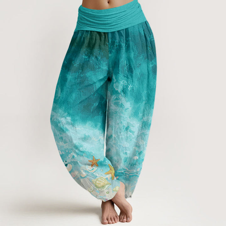 Pantaloni harem da donna con elastico in vita e motivo Buddha Stones in cotone con motivo Vast Ocean - VerdeMare Chiaro - US22, UK/AU26, EU54 (6XL) - image 0