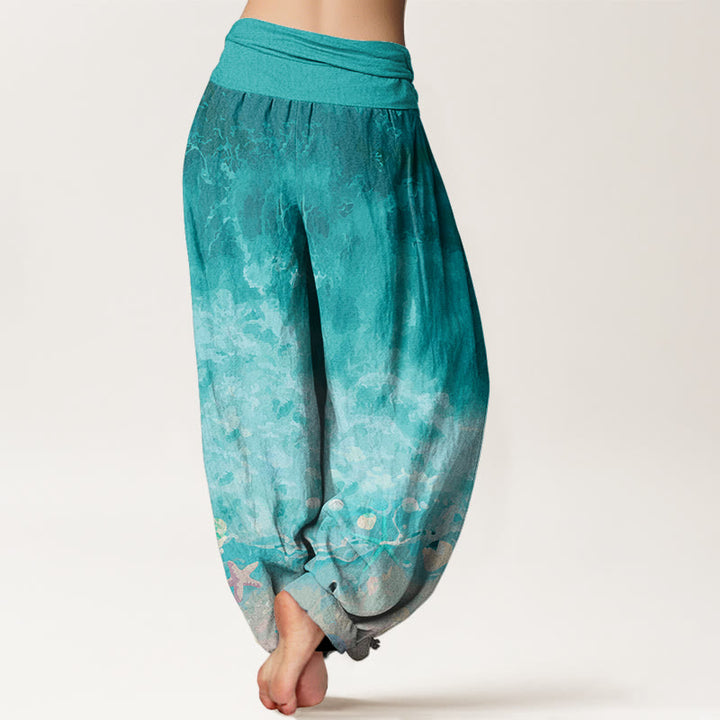 Pantaloni harem da donna con elastico in vita e motivo Buddha Stones in cotone con motivo Vast Ocean - image 2
