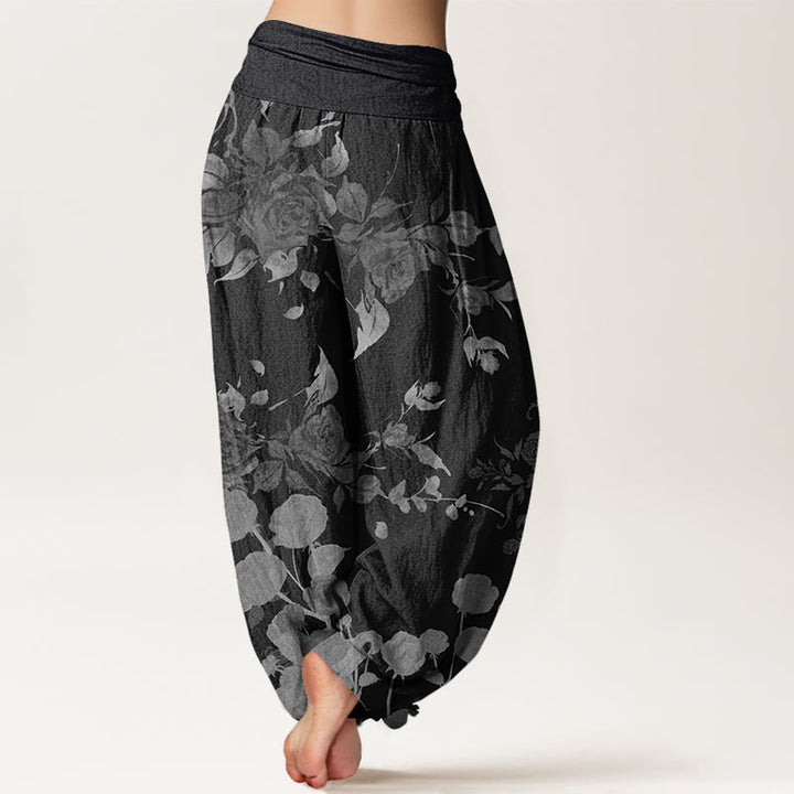 Pantaloni harem elastici in vita da donna con motivo Buddha Stones Blooming Bodding Flowers