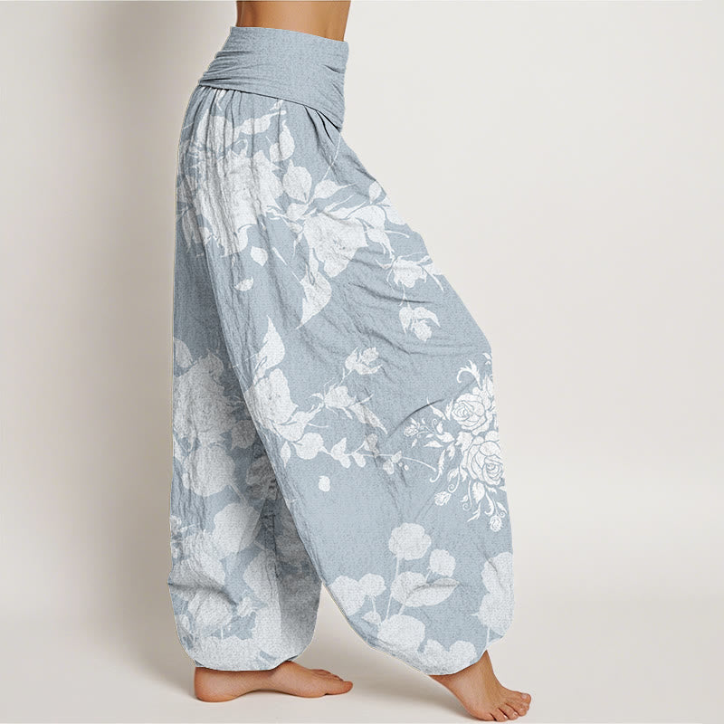 Pantaloni harem elastici in vita da donna con motivo Buddha Stones Blooming Bodding Flowers - image 6
