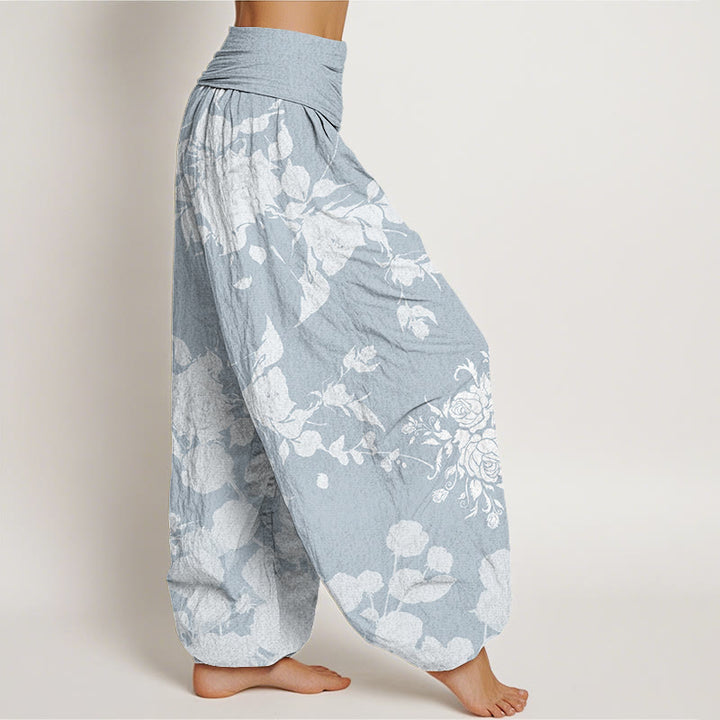 Pantaloni harem elastici in vita da donna con motivo Buddha Stones Blooming Bodding Flowers - image 6