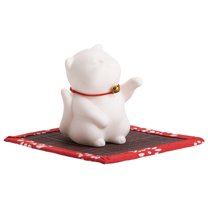 Buddha Stones Campana di gatto Tappetino di bambù Bruciatore di incenso in ceramica curativo Decorazione da scrivania