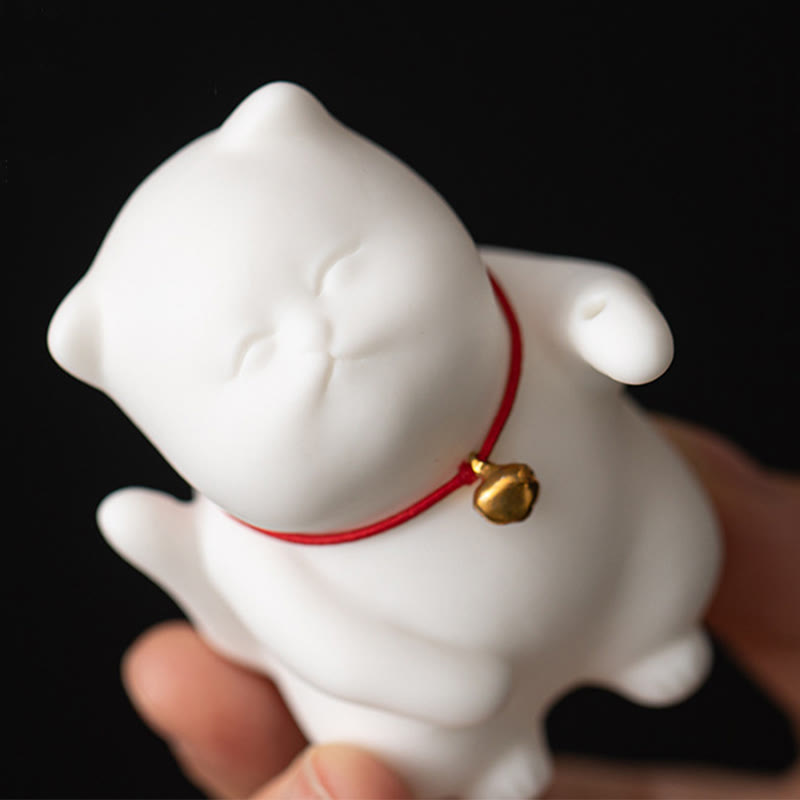 Buddha Stones Campana di gatto Tappetino di bambù Bruciatore di incenso in ceramica curativo Decorazione da scrivania