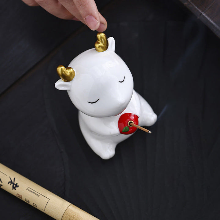 Buddha Stones Carino Cervo Porta Incenso Guarigione Ceramica Bruciatore Decorazione Scrivania